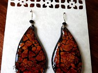 Large Burnt Umber Leaf Earrings  Eggshell Mosaic Jewelry by So Jeo : Pysanky pysanka ukrainian easter egg batik art eggshell jewelry pendants earrings drop dangle etched flowers gift women accessories accessory pendant necklace bail crystal finding sterling silver filled sojeo flowers celtic purple white red pink brown green purple orange cream burgundy magenta teal turqoise crows crow blue black so jeo art handmade Eggshell mosaic bracelet stretch wood polymer clay alcohol ink